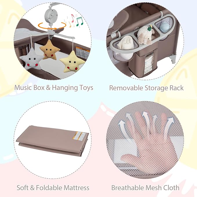 BABY JOY 5-in-1 Pack and Play, Portable Baby Bedside Sleeper - Image 6
