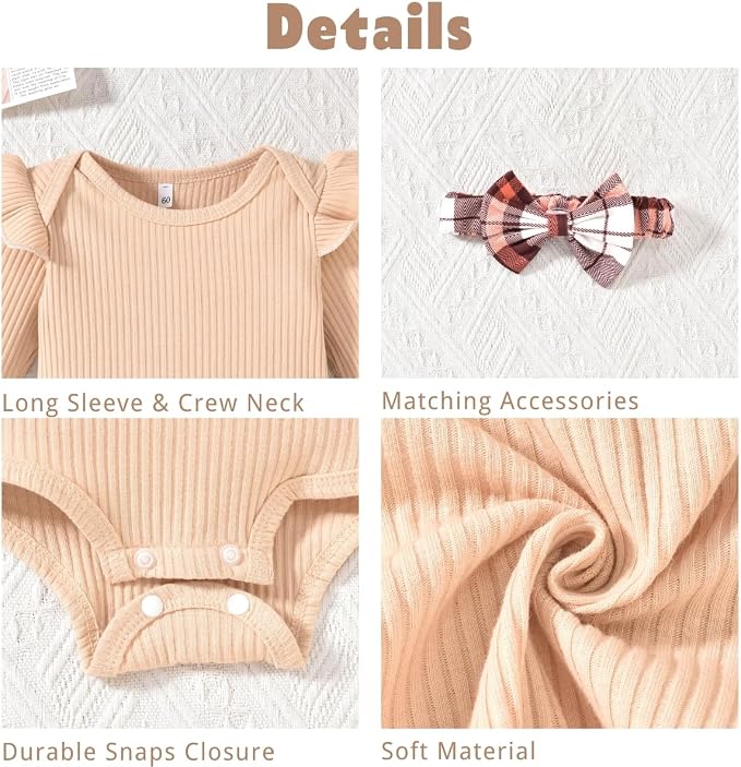Aalizzwell Preemie Newborn Infant Baby Girls Clothes Ribbed Romper Bodysuit - Image 4