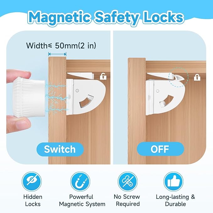 10 Pack Magnetic Cabinet Locks for Child Safety, Drawer Locks Baby Proofing - Image 4