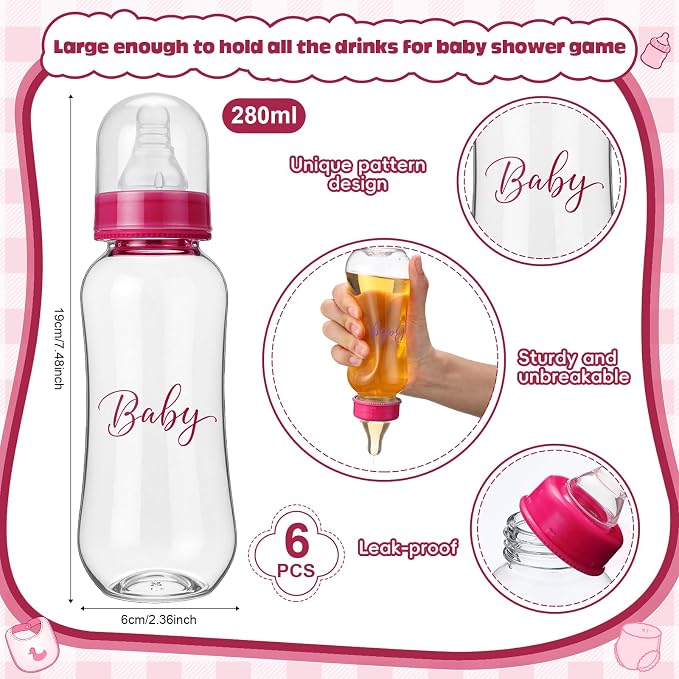6 Sets Bottle Chug Baby Shower Games Juegos Para Plastic Baby Bottles Bibs - Image 2
