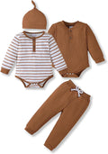 NZRVAWS Newborn Baby Boy Clothes Long Sleeve Romper Pant Set Hat 2-Pack Infant by NZRVAWS