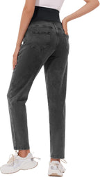 POSHGLAM Women's Maternity Jeans Over Belly Comfy Stretch 28'' Boyfriend Jeans - Image 5