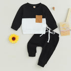 Toddler Baby Boy Fall Clothes Waffle Contrast Color Sweatshirt Pants Sets - Image 2