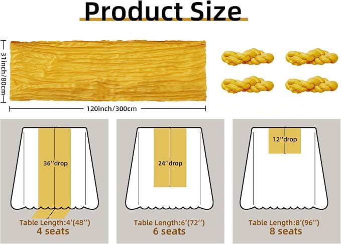 FEXIA 4 Pack Gold Table Runner 35x120 Inches - Image 2