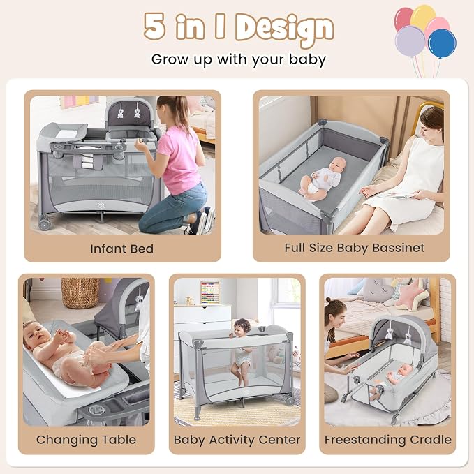 BABY JOY 4 in 1 Pack and Play, Portable Baby Playard - Image 2