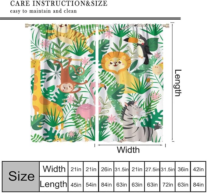 Jungle Animals Curtains Cartoon Cute Lion Giraffe Monkey Zebra Woodland Art - Image 4