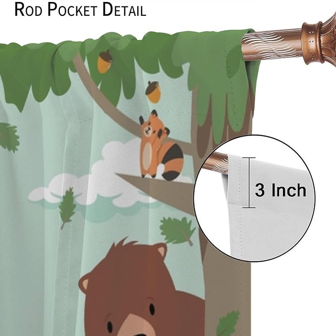 Forest Animals Curtains Colorful Forest Cartoon Cute Fox Bear Giraffe - Image 6