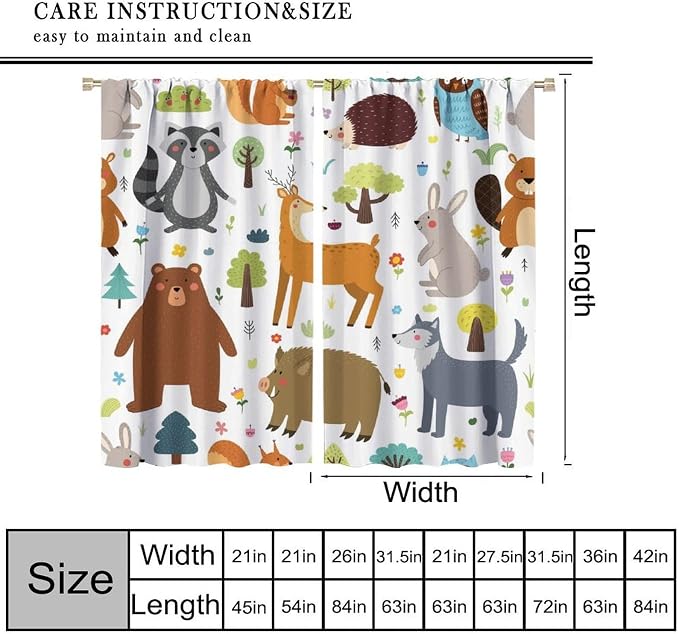Forest Animals Kids Blackout Curtains Cartoon Cute Bear Deer Squirrel Owl - Image 7