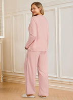 OUGES 100% Cotton Women's Maternity Nursing Pajamas Sets Button Down - Image 4