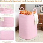 Laundry Basket, Woven Cotton Rope Laundry Hamper, 60L Versatile Storage - Image 2