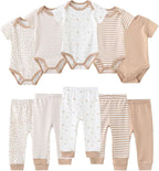 Baby Bodysuit and Pant Set 10-pcs Cotton Soft Newborn Boy Girl Clothes Outfits by Ruliby