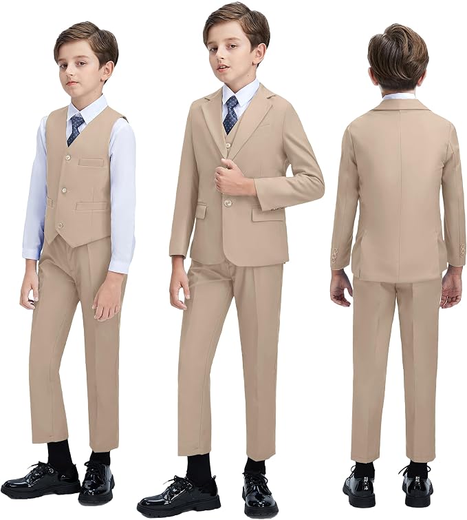 Boys' 3 Piece Suit Set with Suit Jacket, Formal Tuxedos Slim Fit Ring Bearer - Image 4
