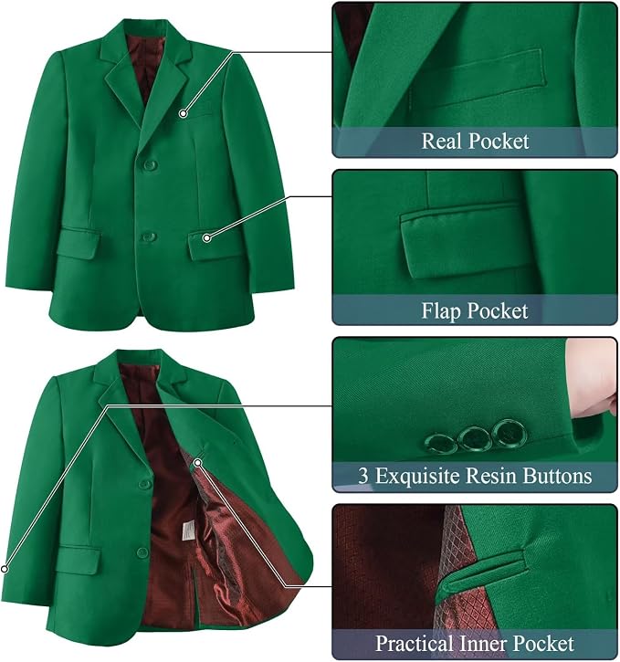 Boy's Suit Formal Slim Fit 5 Pieces Suit Set Blazer Vest Pants - Image 3