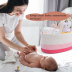 luxury little Diaper Caddy Organizer, Large Cotton Rope Nursery Basket - Image 8