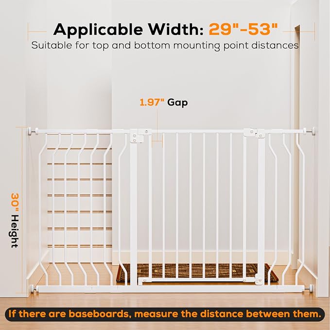29-53" Baby Gate for Stairs, Baby Safety Essentials, Auto Close Gate for - Image 3