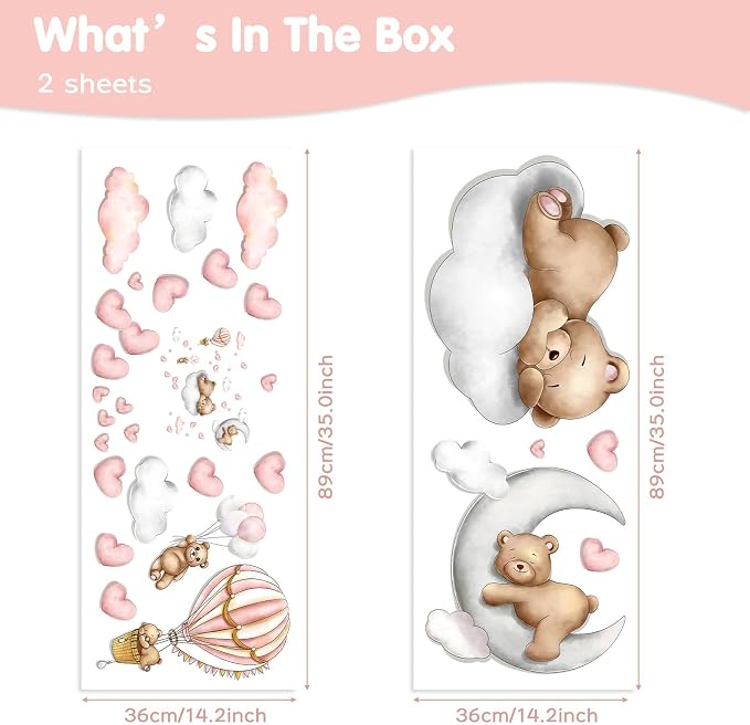 Baby Bear Sleeping Wall Decals Peel and Stick Cute Bear - Image 2