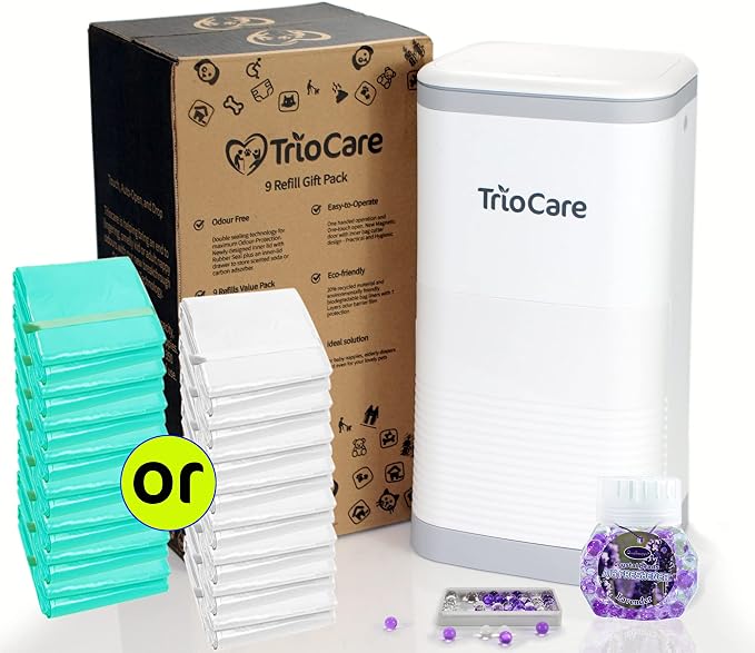 Odor Locking Blocking Control Diaper Pail White | Over 12 Months Refill Bag by TrioCare