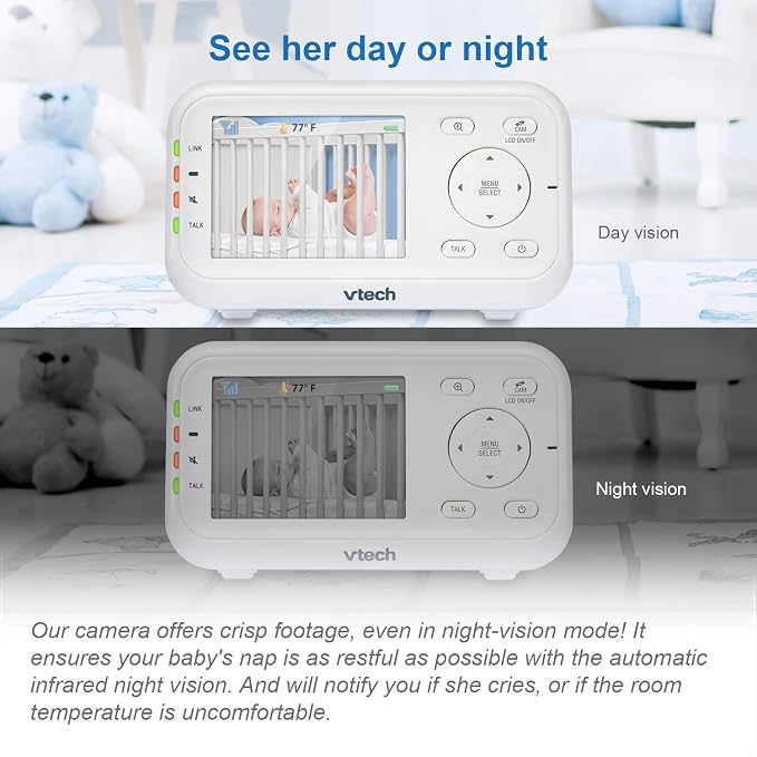 VTech Video Baby Monitor with 1000ft Long Range, Auto Night Vision, 2.8” Screen - Image 7