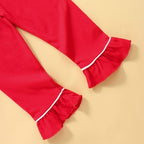 fhutpw Toddler Kids Baby Girl Pajamas Set Solid Color Ruffle Long Sleeve Button - Image 6