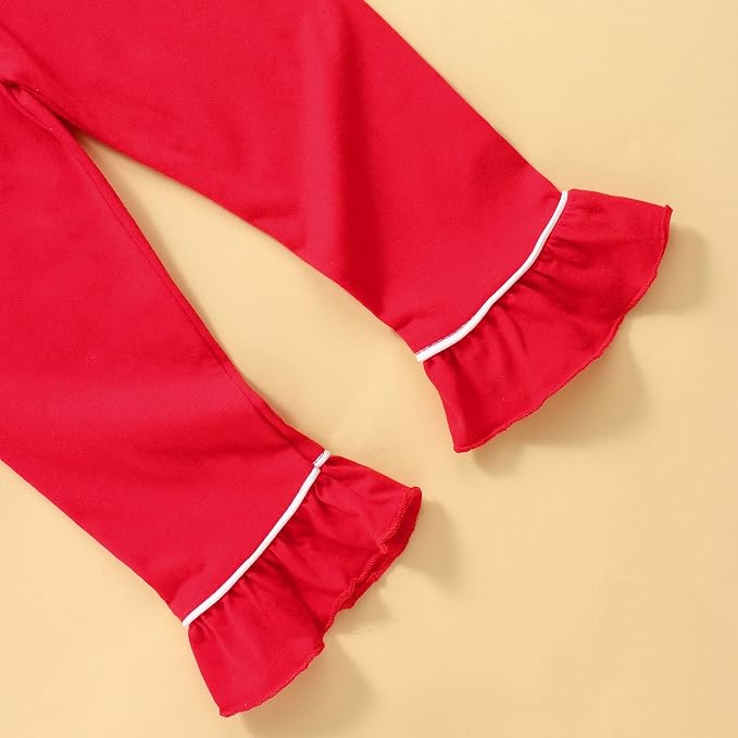 fhutpw Toddler Kids Baby Girl Pajamas Set Solid Color Ruffle Long Sleeve Button - Image 6