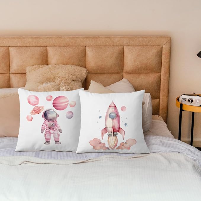 SPBL&L Pink Space Pillow Covers 18x18, Space Themed Bedroom Decor, Space Room - Image 2