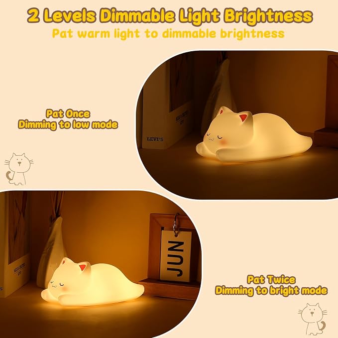 Tremdwoto Cat Night Light for Kids, Cute Colorful Night Light Baby Girl Squishy - Image 3