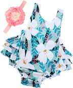 Baby Girl's Floral Print Ruffles Romper Summer Clothes by PrinceSasa