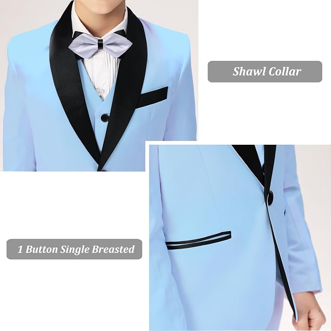 Boys Suit for Toddler Tuxedo Kids Formal Suits Set 5 Pieces Wedding Outfit - Image 3