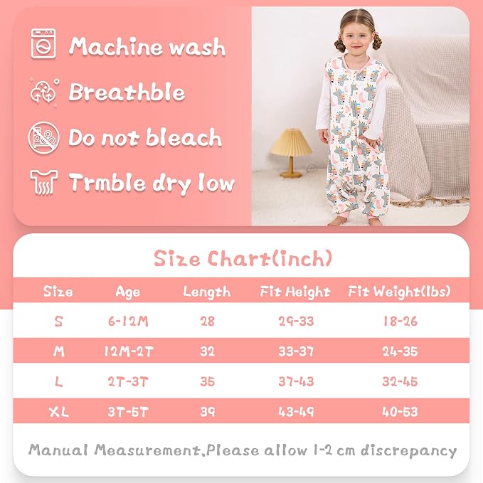 WONDAY Toddler Sleep Sack with Feet, 0.5 Tog Sleeping Sacks - Image 4