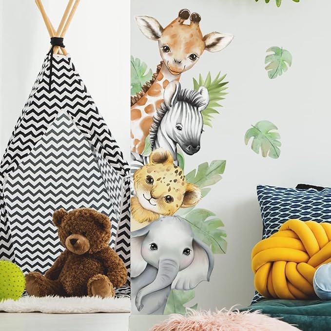 44.88 x 11.75 Inch Watercolor Jungle Animal Wall Decals - Image 4