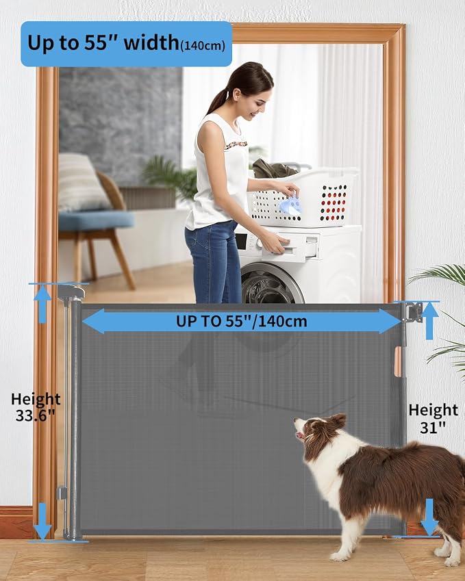 Retractable Baby Gate for Doorways and Stairs, Mesh Safety Gate for Pet - Image 3