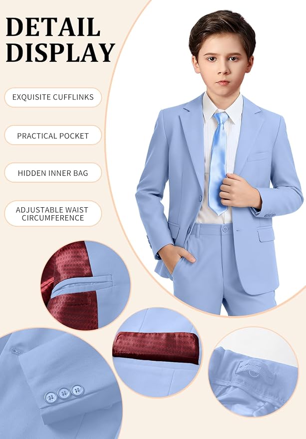Boys Formal Suit Set 4 Pieces Kids Tuxedo Ring Bearer Outfit - Image 3