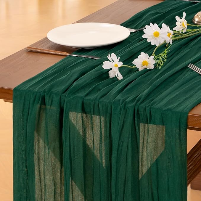 Socomi 4pcs Emerald Green Table Runner Spring Easter Cheesecloth Table Runner - Image 3