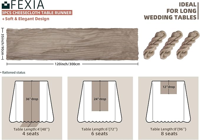 FEXIA 3 Pack Nude Table Runner 35x120 Inches - Image 2