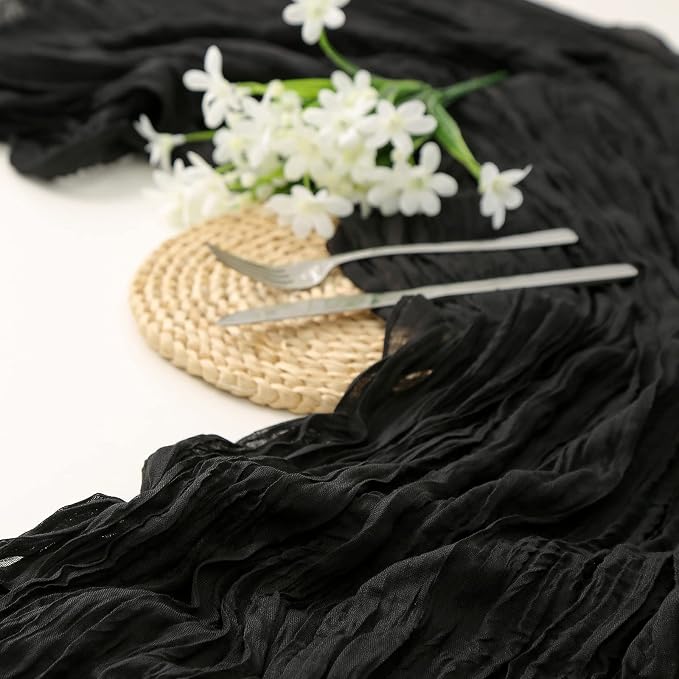 DOLOPL Black Cheesecloth Table Runner 13.3ft Boho Gauze Cheese Cloth Table - Image 3