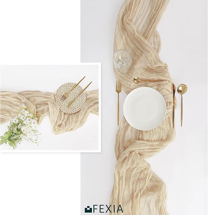 FEXIA Beige Cheesecloth Table Runner 35x120 Inches Ivory Gauze Rustic Boho - Image 6