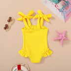 Happy Town Toddler Swimsuit Girl Solid Color Stripe One-Piece Baby Bathing Suits - Image 3