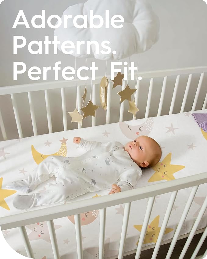 Space Crib Fitted Sheet, Super Stretchy Jersey Star Crib Sheets, Buttery Soft - Image 2
