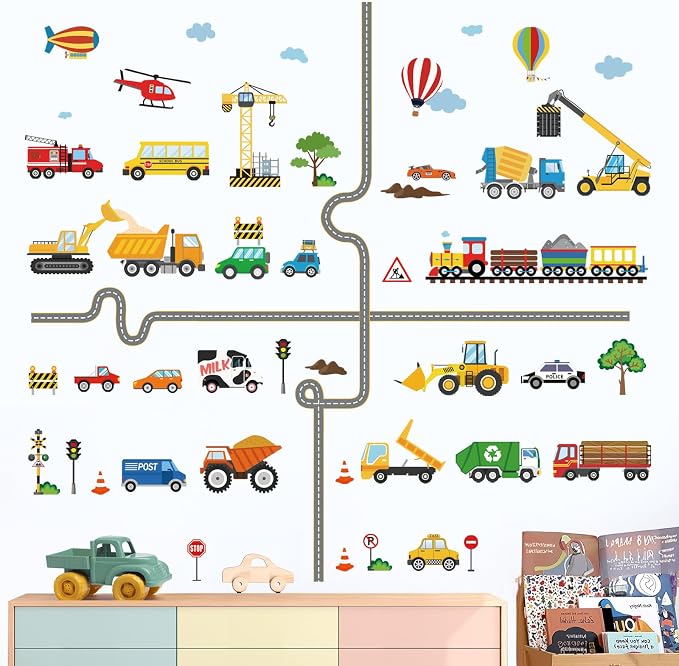 decalmile Car Road Wall Stickers Transports Vehicles Construction Truck Wall - Image 3