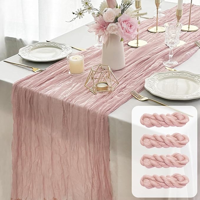 FEXIA Cheesecloth Table Runner Dusty Pink 35x120 Inches 4 Packs Gauze Table by FEXIA