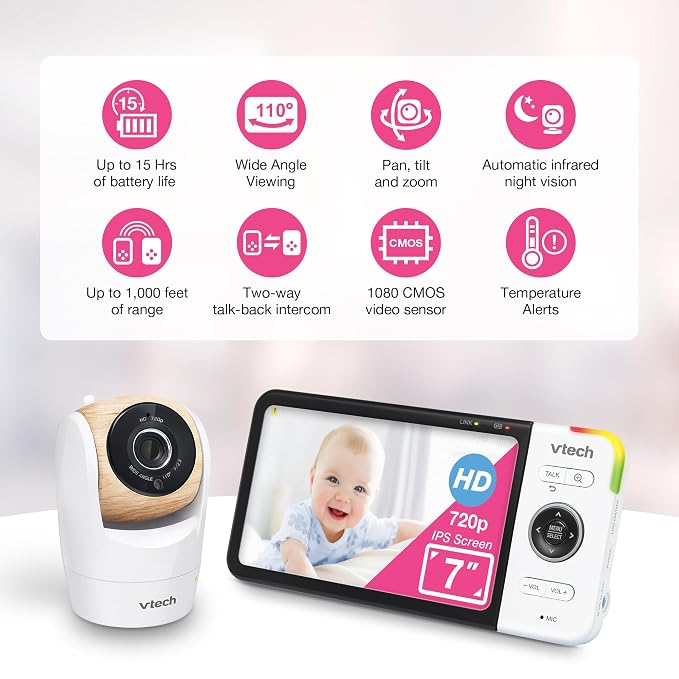 VTech VM919-2HD Baby Monitor, 2 Cameras, 360 Panoramic Viewing, 110 Wide-Angle - Image 8