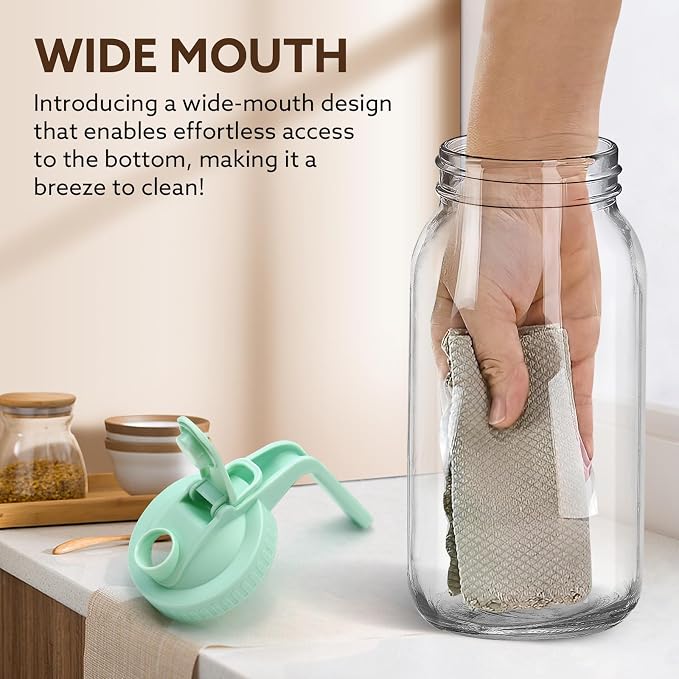 Glass Pitcher with Lid, 64 OZ Mason Jar Pitcher Double Leak Proof, 2 Quart - Image 3