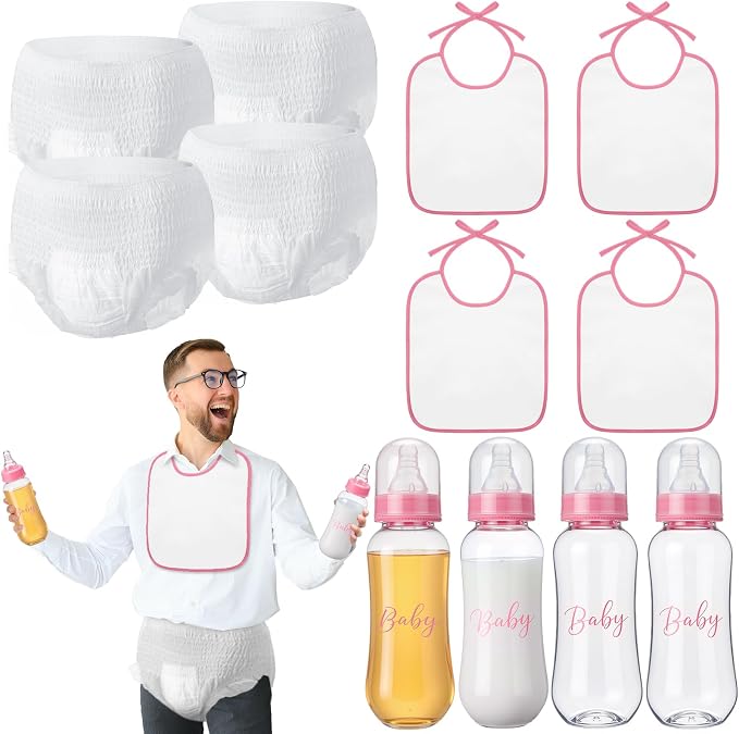 4 Sets Bottle Chug Baby Shower Games Juegos Para Plastic Baby Bottles Bibs by giftlyze