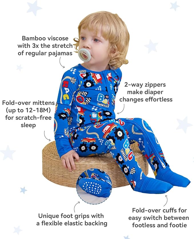 Bamboo Viscose Baby Convertible Footie Pajama, Zipper Pajamas - Image 3