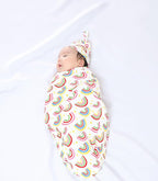 Newborn Swaddle Blanket with Hat Set, Unisex Baby Receiving Blanket Nursery Wrap by DreamHalo