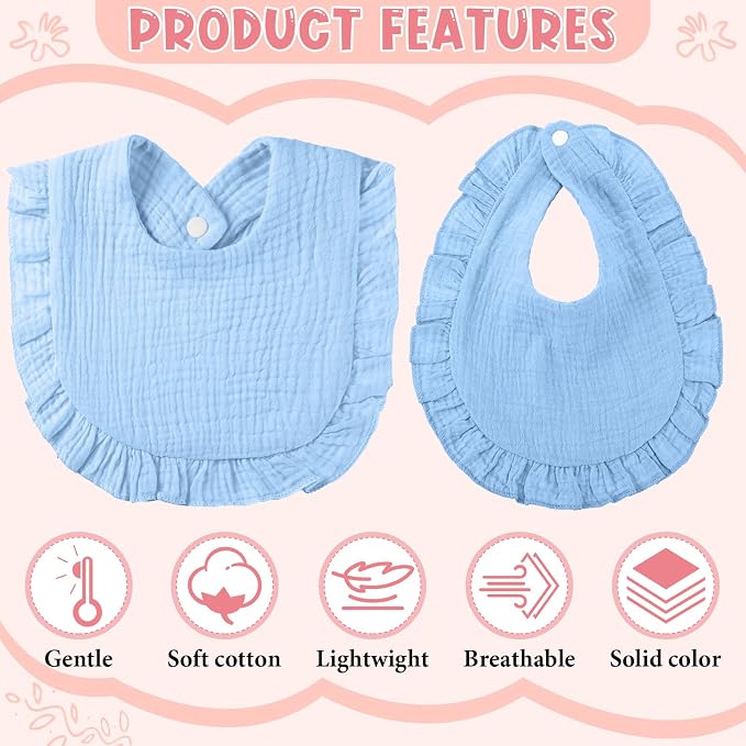Kenning 18 Pcs Muslin Drool Baby Bibs Baby Girl Ruffle Bibs Absorbent Cotton - Image 3