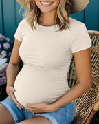 Huukeay 4 Pack Women's Maternity Shirts, Crew Neck Maternity Top Short Sleeve - Image 5