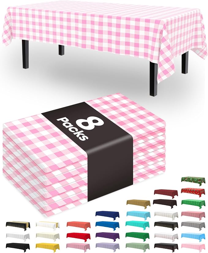 Pureegg Plastic Table Cloth Disposable 8 Pack, 54 x 108 Inch Table Cloths by Pureegg