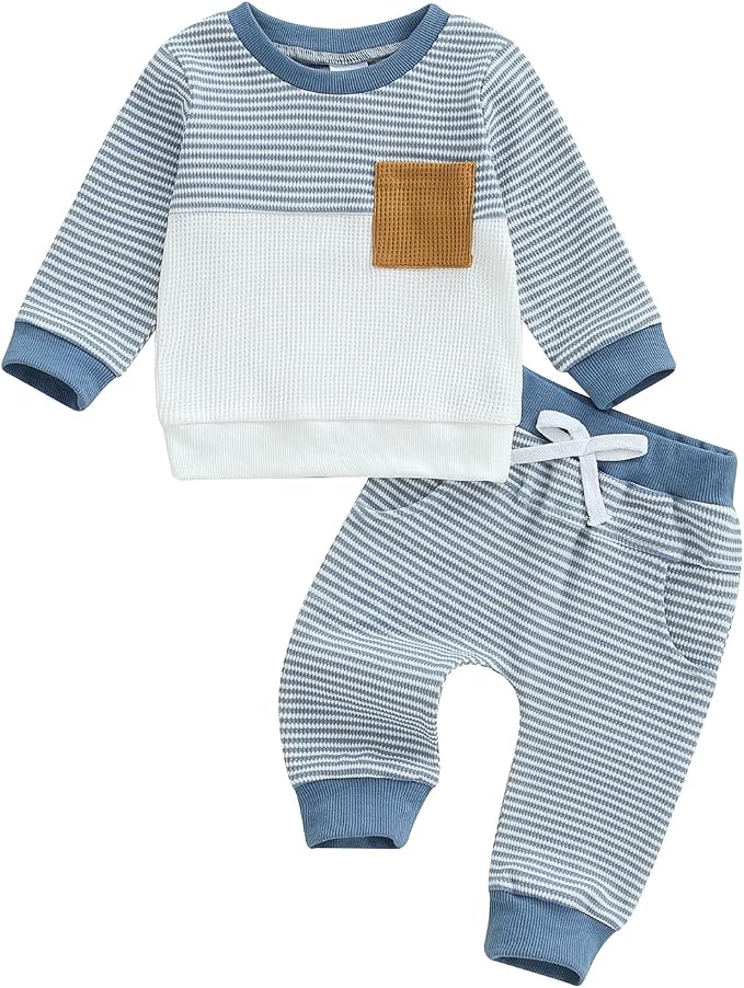 Toddler Baby Boy Fall Clothes Waffle Outfit Long Sleeve Color Blocking by Fufuriprefer