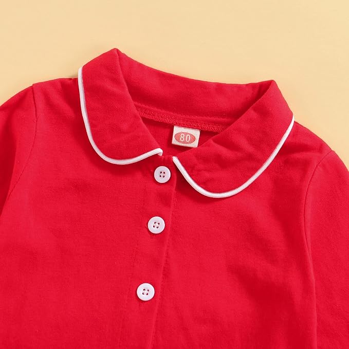 fhutpw Toddler Kids Baby Girl Pajamas Set Solid Color Ruffle Long Sleeve Button - Image 4